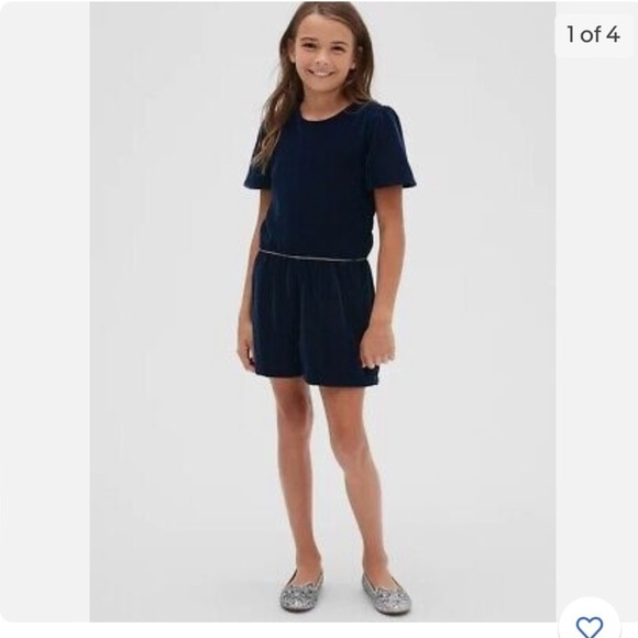 GAP Kids Girls NEW 6-7 Navy Blue Velvet Short Sleeve Romper NWT - Picture 1 of 4